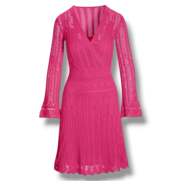 Boston Proper Crochet Surplice A-Line Dress & Slip Shocking Pink Size Small - Picture 2 of 15